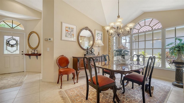 3984 Lyndhurst Ct, Sarasota, FL 34235 - dining area featuring vaulted ceiling, plenty of natural light, and an inviting chandelier