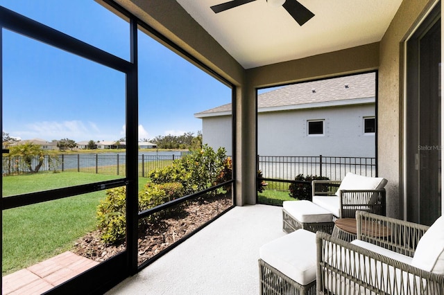 4815 Deep Creek Ter, Parrish, FL 34219 - sunroom / solarium featuring a water view and a ceiling fan
