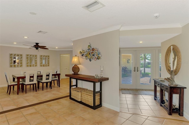 foyer entrance featuring recessed lighting, visible vents, and light tile patterned flooring