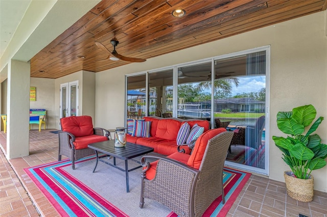 view of patio / terrace featuring an outdoor hangout area and ceiling fan