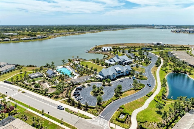 bird's eye view featuring a water view