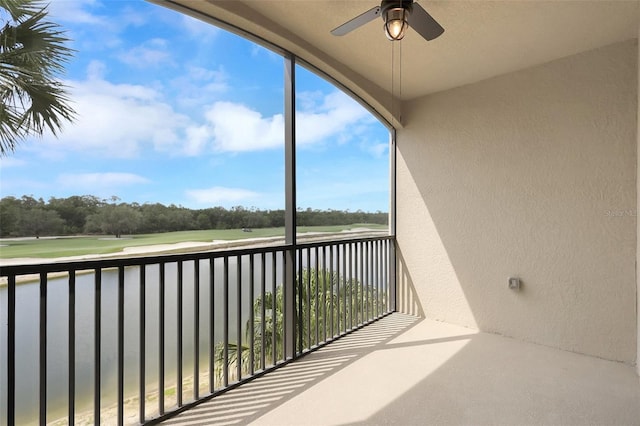 17118 Vardon Ter Unit 304, Bradenton, FL 34211 - balcony featuring ceiling fan, view of golf course, and view of wooded area