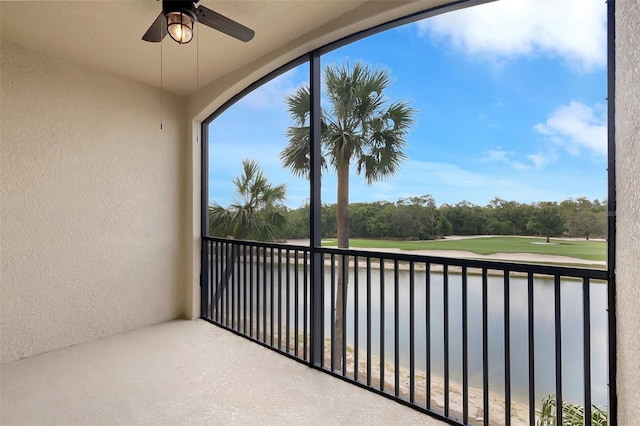17118 Vardon Ter Unit 304, Bradenton, FL 34211 - balcony featuring ceiling fan, golf course view, and view of wooded area