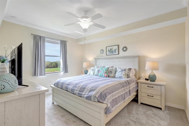 17118 Vardon Ter Unit 304, Bradenton, FL 34211 - bedroom featuring light colored carpet, baseboards, crown molding, and a ceiling fan