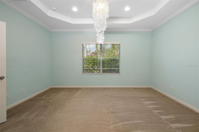 11634 Piedmont Park Xing, Bradenton, FL 34211 - carpeted empty room with a tray ceiling, a chandelier, a smoke detector, baseboards, and recessed lighting