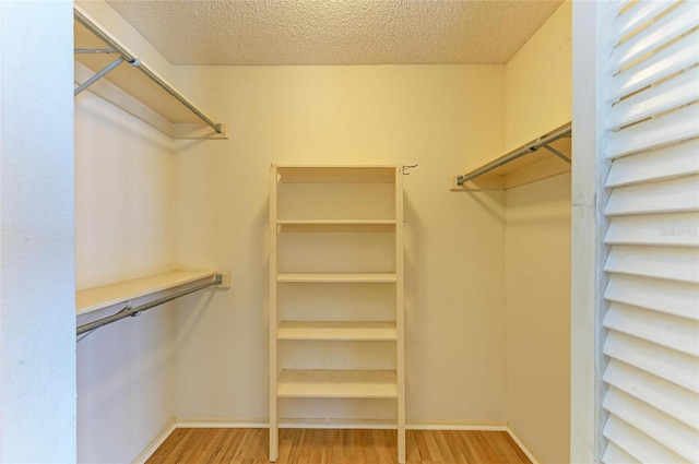 walk in closet with wood finished floors