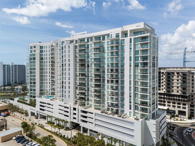 view of building exterior with a city view