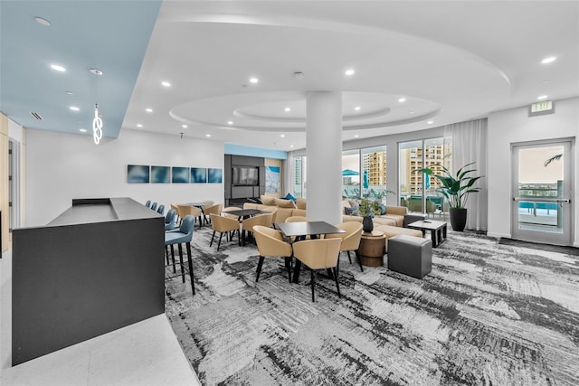 community lobby with recessed lighting