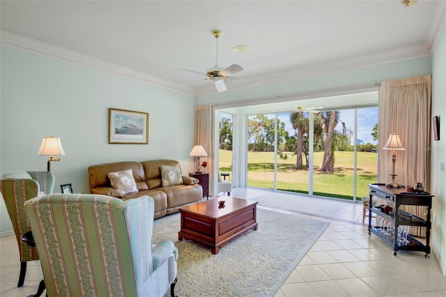 living area featuring crown molding and a wealth of natural light