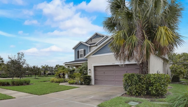 6001 Anise Dr, Sarasota, FL 34238 - view of front of house with an attached garage, stucco siding, concrete driveway, and a front yard