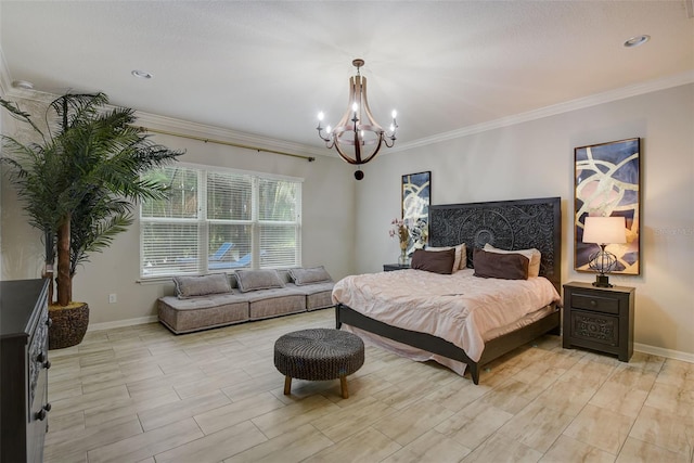 6001 Anise Dr, Sarasota, FL 34238 - bedroom with crown molding, baseboards, and a chandelier