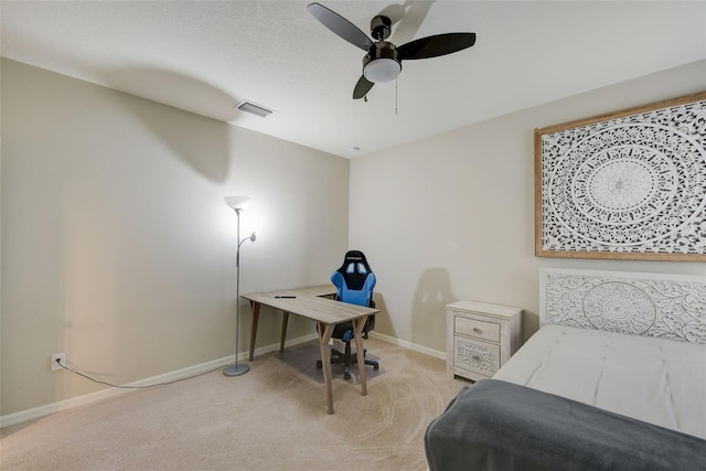 6001 Anise Dr, Sarasota, FL 34238 - bedroom with visible vents, a ceiling fan, baseboards, and light carpet