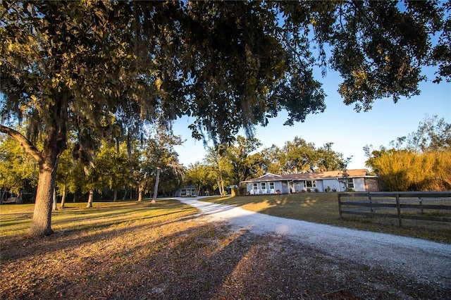view of street featuring gravel driveway