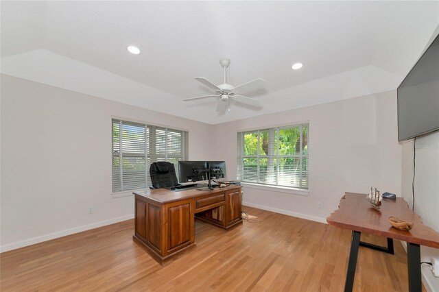 4307 Camino Real, Sarasota, FL 34231 - office space with baseboards, light wood finished floors, a ceiling fan, and recessed lighting