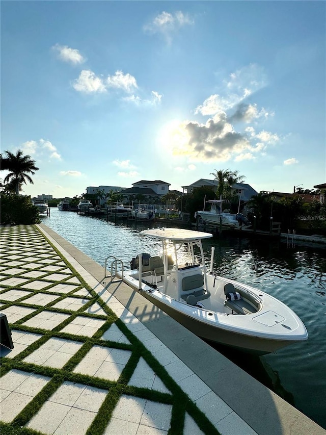 dock area featuring a water view