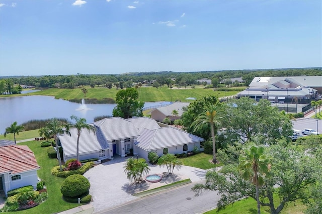 aerial view featuring a water view