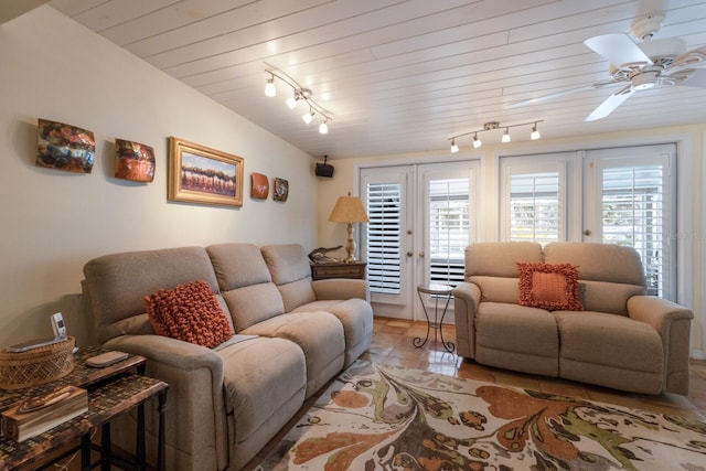 2723 59th St, Sarasota, FL 34243 - living area with plenty of natural light, a ceiling fan, french doors, and rail lighting
