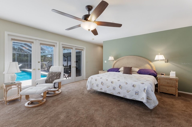 2723 59th St, Sarasota, FL 34243 - carpeted bedroom with access to outside, a ceiling fan, and french doors