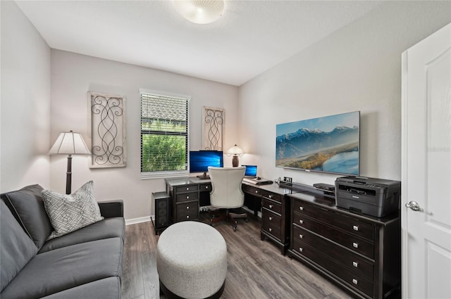 13587 Vancanza Dr, Venice, FL 34293 - office area featuring baseboards and wood finished floors