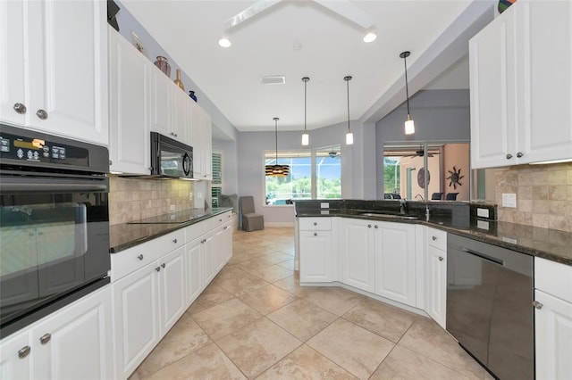 7624 Boltons Ct, Bradenton, FL 34201 - kitchen with black appliances, backsplash, a sink, white cabinets, and recessed lighting