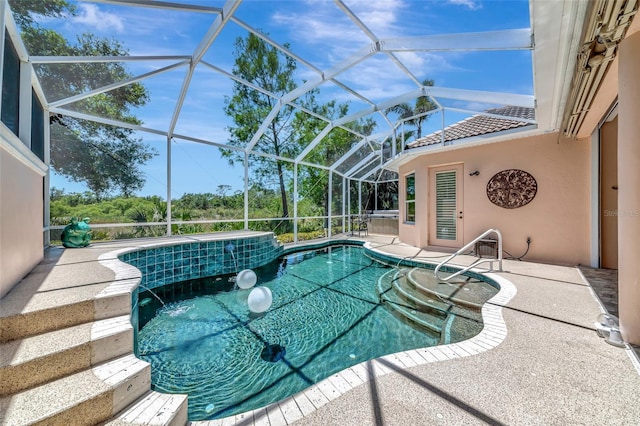 7624 Boltons Ct, Bradenton, FL 34201 - outdoor pool featuring a patio and glass enclosure