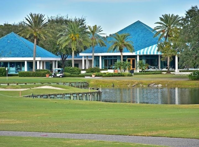 7624 Boltons Ct, Bradenton, FL 34201 - view of home's community with a water view and a lawn