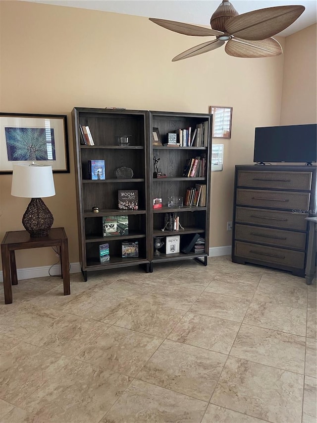 7624 Boltons Ct, Bradenton, FL 34201 - living area featuring ceiling fan and baseboards