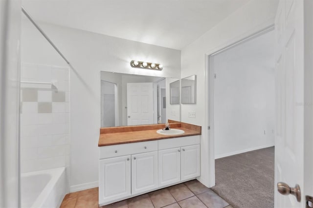 full bath with tile patterned flooring and vanity