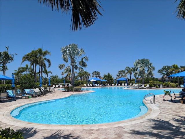 pool with a patio