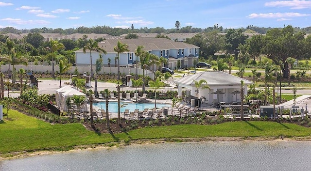 bird's eye view featuring a water view