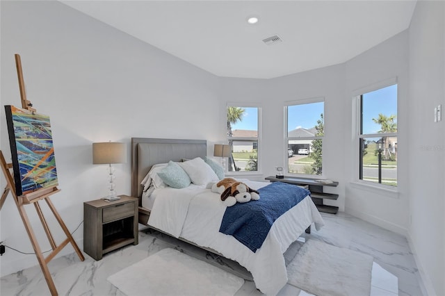 6203 Grandview Hill Ct, Bradenton, FL 34203 - bedroom with light marble finish floors and recessed lighting