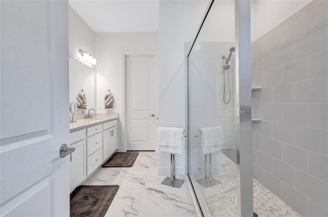 6203 Grandview Hill Ct, Bradenton, FL 34203 - full bath featuring tiled shower, marble finish flooring, and vanity