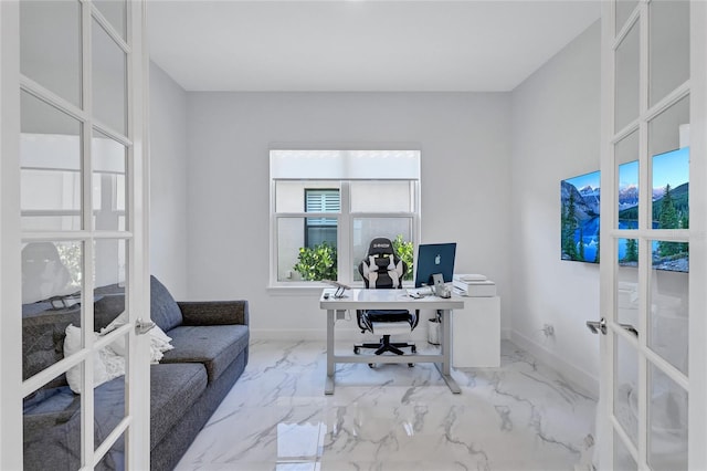6203 Grandview Hill Ct, Bradenton, FL 34203 - office with french doors and marble finish floors