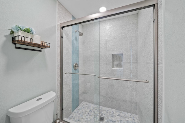 full bathroom with toilet and a shower stall