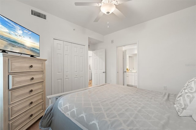 bedroom with a closet and a ceiling fan