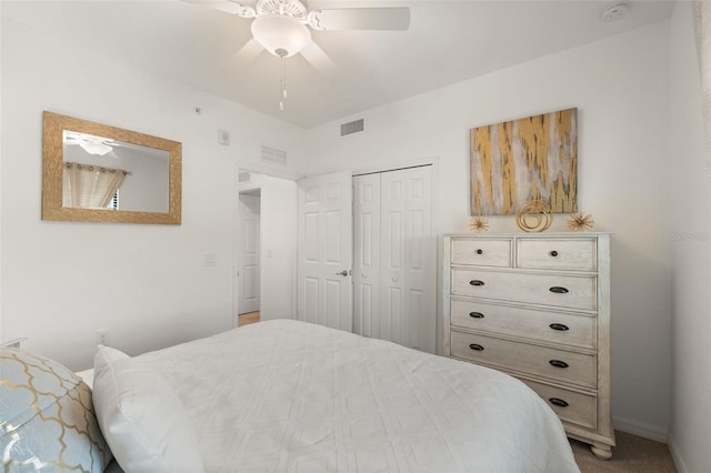 bedroom with a closet and ceiling fan