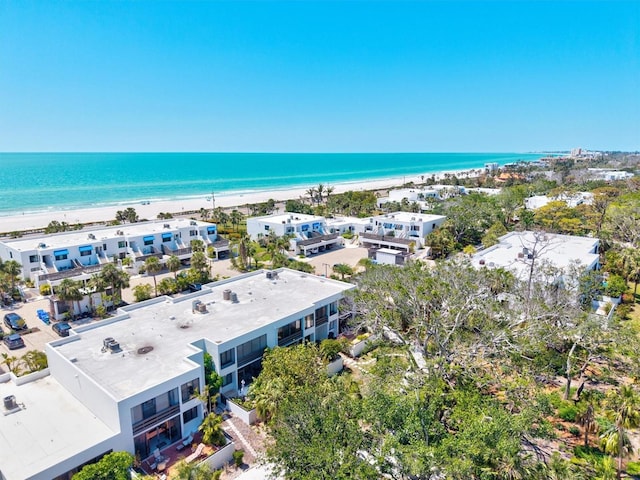 aerial view featuring a beach view and a water view