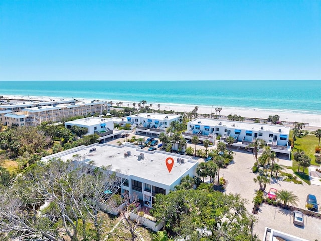 aerial view featuring a beach view and a water view