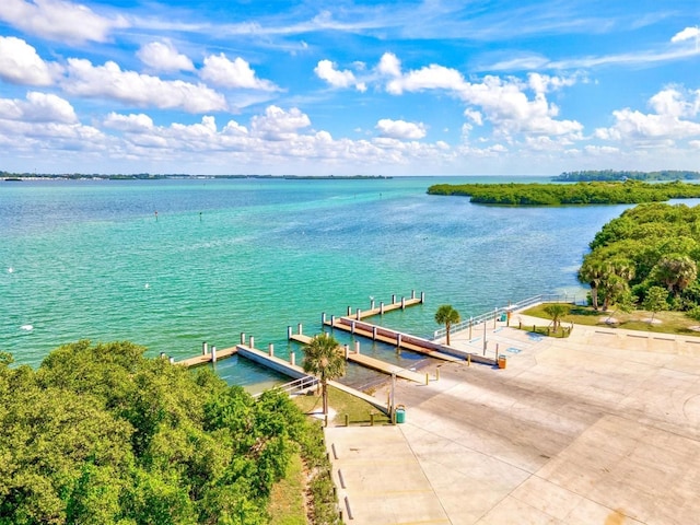 property view of water featuring a boat dock