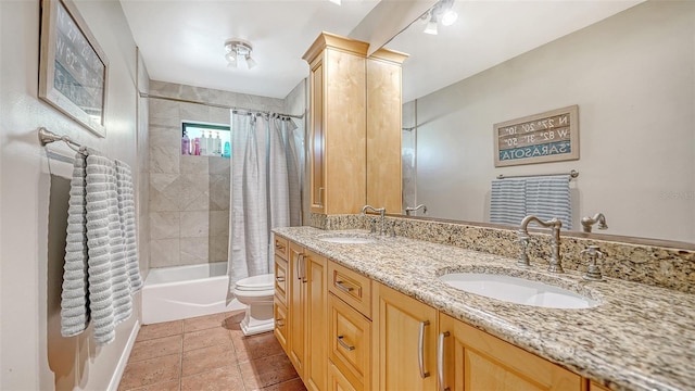 3761 Countryside Rd, Sarasota, FL 34233 - full bathroom with a sink, toilet, double vanity, and shower / tub combo with curtain