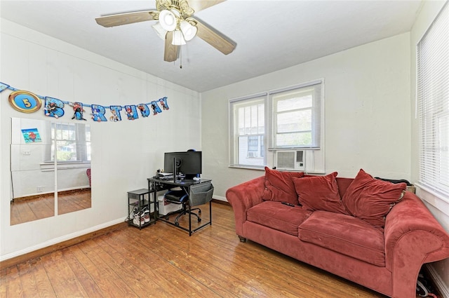 432 Adelia Ave, Sarasota, FL 34236 - living area featuring baseboards, a ceiling fan, cooling unit, and hardwood / wood-style flooring