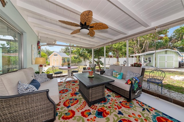 1722 Hazelwood St, Sarasota, FL 34231 - sunroom featuring an outdoor living space and a ceiling fan