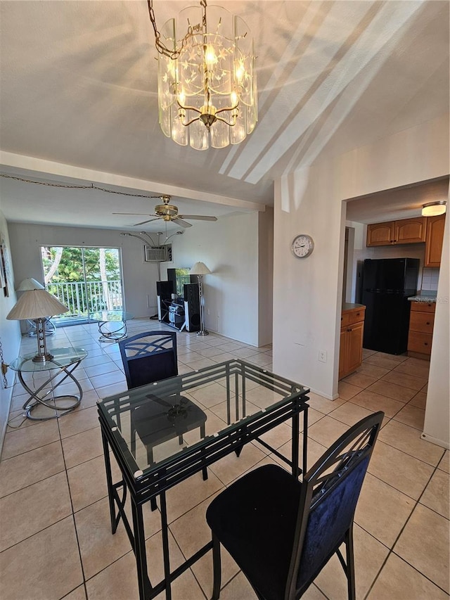2321 Canal Dr Unit F25, Bradenton, FL 34207 - dining space with light tile patterned floors, a chandelier, and ceiling fan