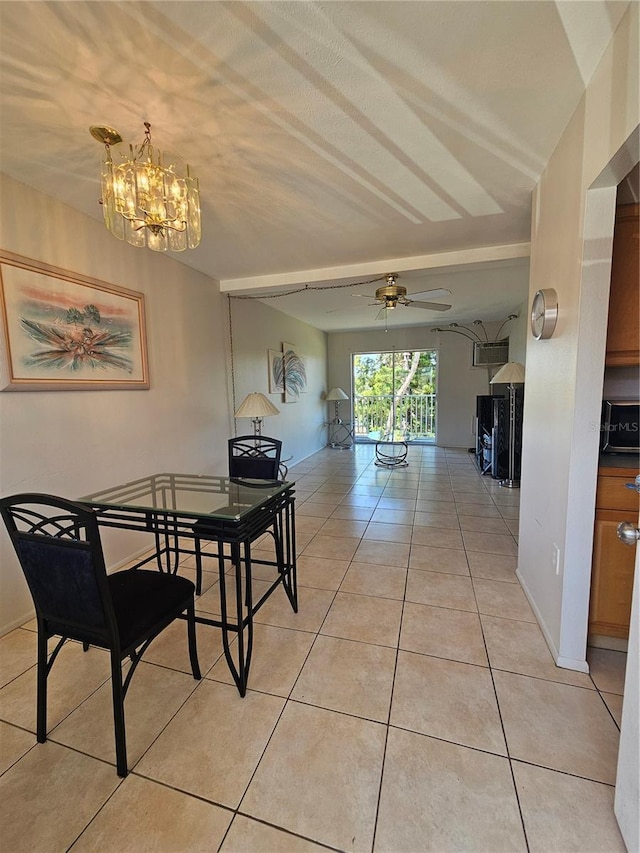 2321 Canal Dr Unit F25, Bradenton, FL 34207 - dining area featuring ceiling fan, light tile patterned floors, and a chandelier