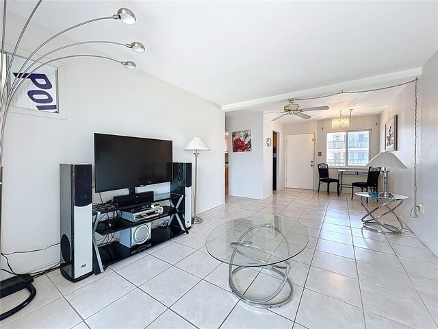 2321 Canal Dr Unit F25, Bradenton, FL 34207 - living area with light tile patterned floors and a ceiling fan
