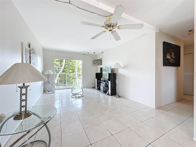 2321 Canal Dr Unit F25, Bradenton, FL 34207 - living area featuring light tile patterned flooring, a ceiling fan, and a wall mounted AC