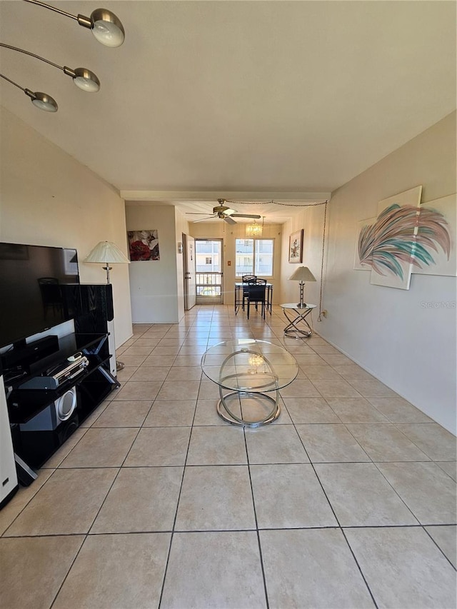 2321 Canal Dr Unit F25, Bradenton, FL 34207 - living room featuring light tile patterned flooring and a ceiling fan