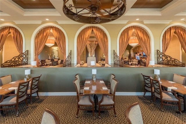 6919 Dominion Ln, Lakewood Ranch, FL 34202 - building lobby with crown molding, recessed lighting, and coffered ceiling
