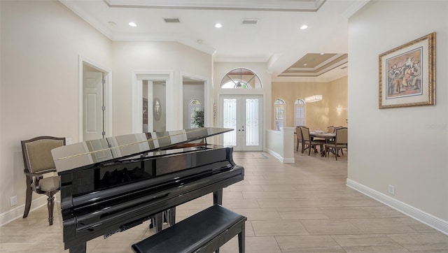 6919 Dominion Ln, Lakewood Ranch, FL 34202 - foyer featuring crown molding, french doors, and recessed lighting