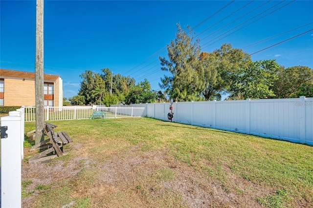 view of yard with a fenced backyard